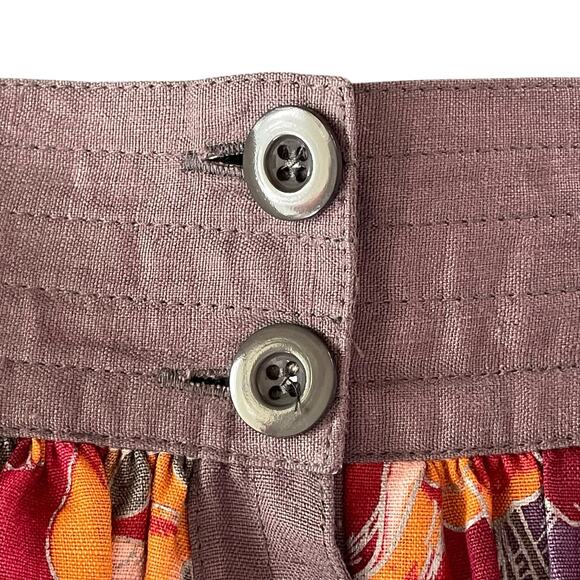 A-Line 100% Linen Midi Skirt Orange Purple Iris Print Button Side Closure Sz 10 - Picture 3 of 7